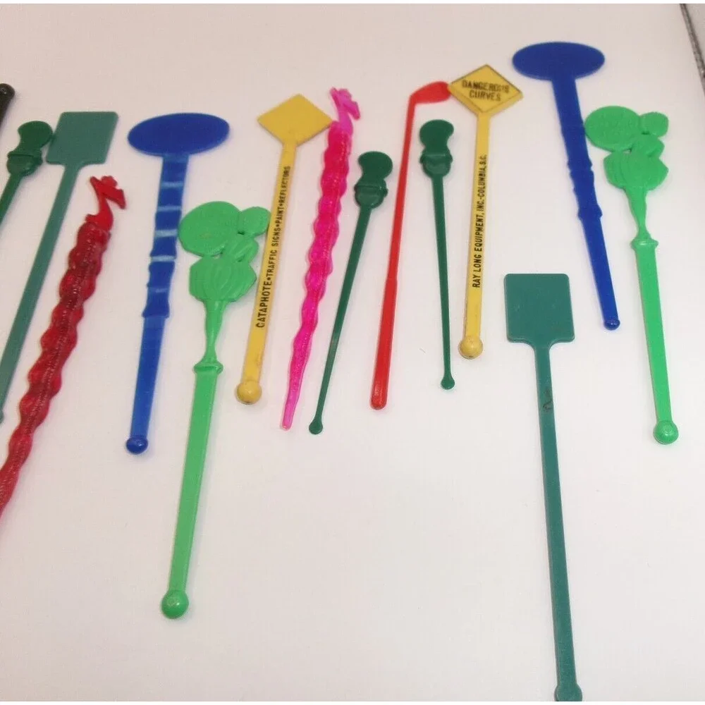 Vtg Lot of 18 Swizzle Sticks Mixed Harrahs Boca Raton Resort Seagrams Sahara +